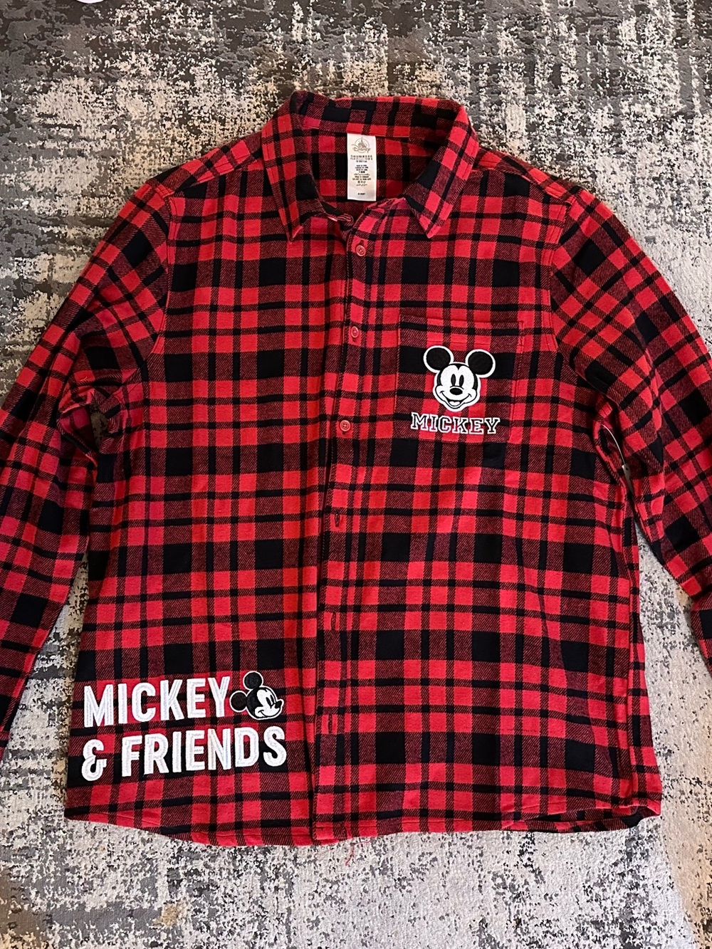 NWT Disney Parks Mickey & Friends Red Buffalo Plaid Flannel Button Down Shirt XL